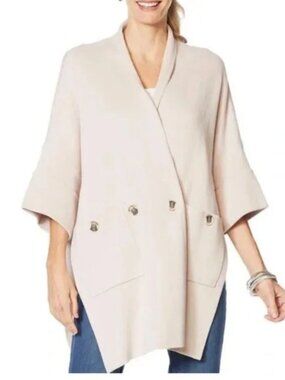 Marla Wynne MarlaWynne Blush Pink Open Front Dolman Jacket Sz Med QVC Cotton